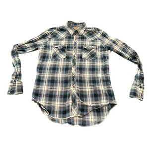 Wrangler Retro Western‎ Shirt Mens Blue Plaid Snap Front Flannel MVR407A